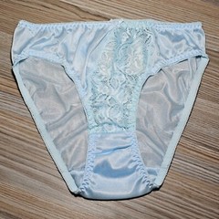 Vintage Slippery Nylon Panty Sissy Blue Lace Silky Brief Size 7-8 Hip 38-42″