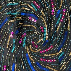 Laurence Kazar Black Silk Beaded Sequin Swirl Sleeveless Top Vintage Glam Sz M