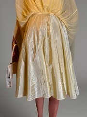 MCM Yellow Chiffon Mod Party Cocktail Dress Fitted Empire Waist/Full Skirt/Bow S