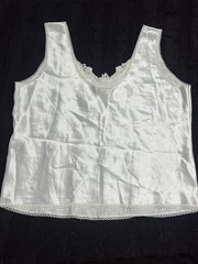 Vintage Escapades Satin Camisole Slip Top Medium Ivory Lace Made USA