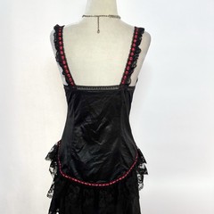 Vintage 1980s Tosca Lingerie Black & Red Satin Lace Cami Top M Goth Grunge