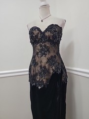 VTG’80s San Carlio Saks Fifth Avenue Black Lace Corset Velvet Gown Evening 10