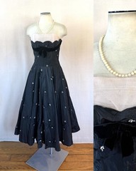 Vintage 1950s Black Cocktail Party Dress Blush Pink Tulle Strapless 34 Bust S M