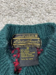 Vintage Eddie Bauer Sweater Women Medium Green Wool Reindeer Holidays Knit