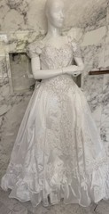 Vintage Mary’s Bridal Wedding Dress Size 10 White Beaded Satin Puff Sleeve NWT