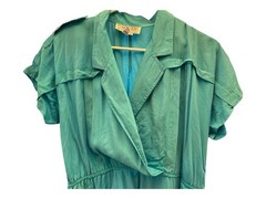VTG 1980’s Colorayons Teal Blue Shirt Dress w/ Shoulder Pads Pockets Size 12 P
