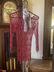 Gorgeous VINTAGE Red Pineapple Stitch/Beaded Crocheted Top Sz Med