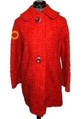 Vtg 50s 60s Boucle Wool Coat Orange Mod Mid Century Statement Jacket S/M B-40”
