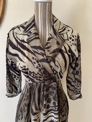 Vintage 80s Safari JT Petites Green Animal Tiger Dress Womans S Petite