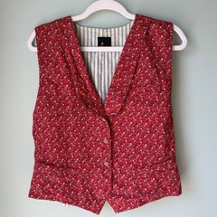 Vintage Liz Claiborne Sport Vest Maroon Ditsy Floral Print Adjustable Medium