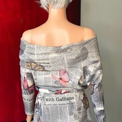 JOHN GALLIANO 2000s Gazette Newspaper Butterfly wool stretch dress print size M