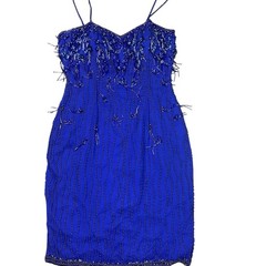 Vintage 90s Alyce Designs purple beaded 100% silk cocktail dress size small