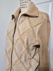 Vtg Patchwork Suede Crochet Knit Beige Neutral Light S/M Jacket Rem Garson Boho
