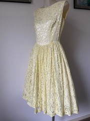 60,s Lemon Lace Party Dress.Lined.36” B26” W