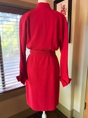 Vtg 80s Premier Dresses Red Trench Style Midi Dress Gold Buttons Belt 2P XS