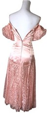 S Pink Sateen Lace Waterfall Dress Puffy Sleeve Ruched Drop Waist Asymmetrical