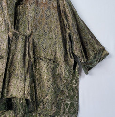 VTG 90s Lorain Croft Green Silk Paisley Jaquard Kimono Style Smoking Jacket
