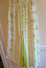 (S) Vintage 1960s Split Skirt Mod Dress White Green Rayon Blend Cute! Pockets