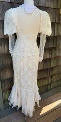 Vtg Lorrie Kabala Wedding Dress Ivory Victorian Lace Chiffon 12 M