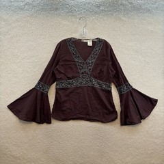 Y2K Vintage Top Large Brown Flare Sleeve Boho Fairy Grunge Bohemian Hippy