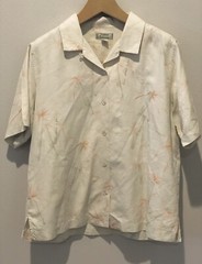 VTG Tommy Bahama Shirt Womens Large Floral Silk Camp Hawaiian Nautical Coastal