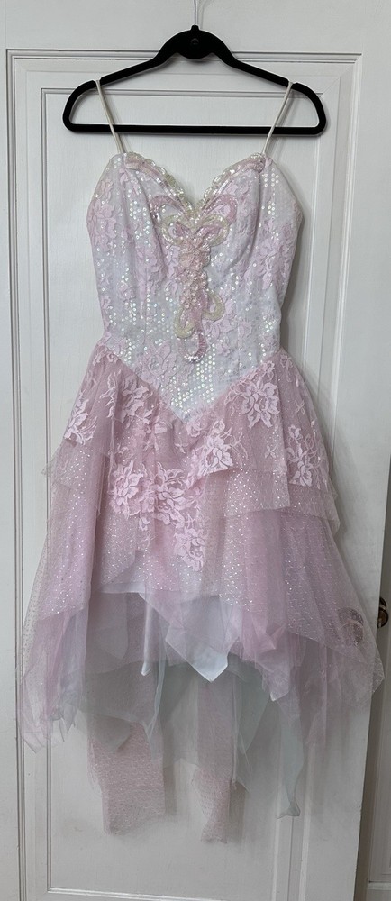 Vintage 1980’s Loralie Original Fairy Glam Rock Party Dress Lace Sequin Tiered