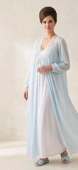 Vintage 60s Vanity Fair Sheer Negligee Blue Robe Lace Trim Peignoir Long Maxi