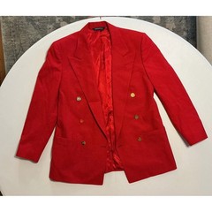 Burberrys Vintage Red Wool Skirt Suit Double Breasted Blazer Pleated Skirt Sz 6