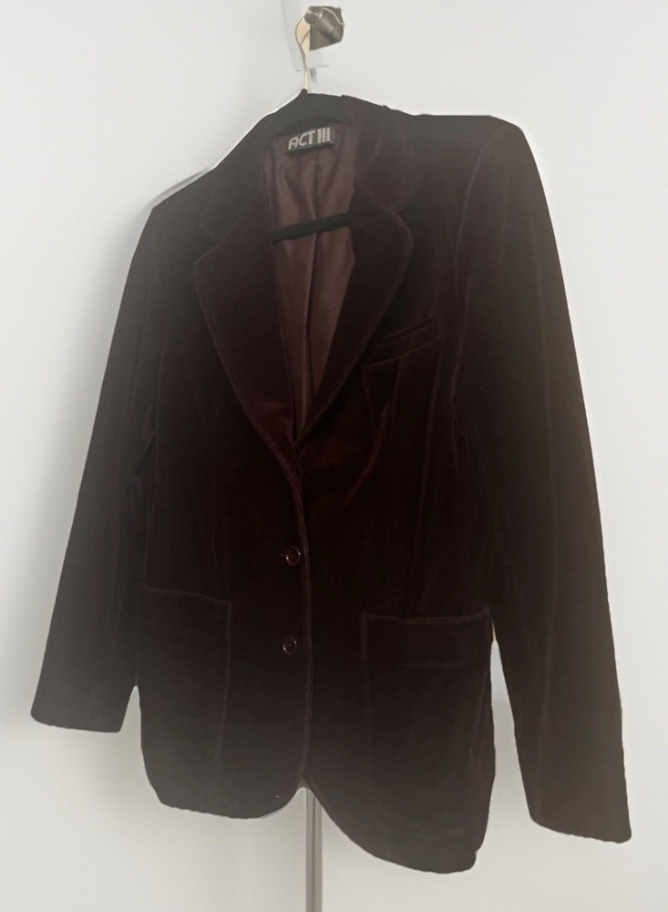 Vintage 80’s 90s Act III Deep Wine Stretch Velvet Jacket Blazer – Chest 38″ USA