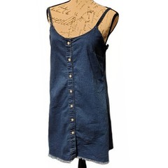 Denim Mini Dress XL Button Front Frayed Hem Dark Wash 90s Nostalgia Country Y2K