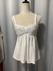 Vintage Y2K Abercrombie & Fitch Babydoll Ruffled Smocked Cami Small Cotton White