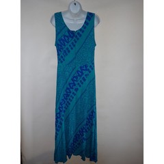 Karin Stevens Vintage Teal Blue Geometric Tribal Print Rayon Maxi Dress Sz 16
