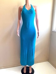 Vintage 70s Jody Maxi Gown 5 6 S Stretch Poly Sleeveless Halter Sparkle Disco