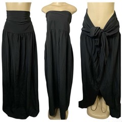 VTG 80s Black Satin Gown Multifunctional Dress & Skirt Sz M Retro Goth Grunge