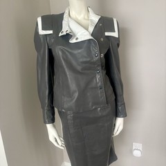 G-III Vintage 1980’s Women’s Gray Leather Jacket And Matching Pencil Skirt