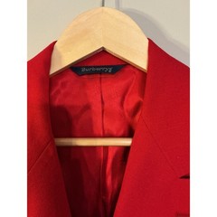 Burberrys Vintage Red Wool Skirt Suit Double Breasted Blazer Pleated Skirt Sz 6