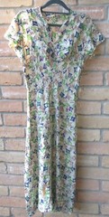 VTG 40s Multicolor Print Dress Sz S? 36″-38″B 26″ W 36″ H 48″ L