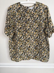 Anna and Frank Large 90s vintage 100% silk dark floral blouse yellow black