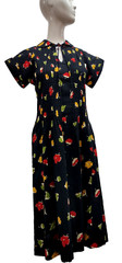 Designer Black Cotton Dress Pleated Floral Tea Party Nipon Boutique S/M