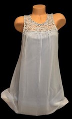 As U Wish Vintage Blue Lined Silky Sheer Embroidery Nightie Nightgown S NOS