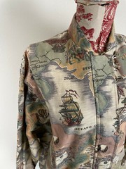 Vtg 80s Antique NAUTICAL SHIP MAP JACKET African Animal World Travel Egypt Coat