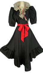 Vintage 1980s black white red midi dress 1940s Victorian puffed sleeves wrap