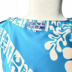 VTG Thierry Mugler 1990 Eté Hawaï Collection Tropical Silk Wrap Dress Blue 36 S