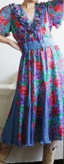 Diane Freis Vintage 1980s Womens Sz L/XL Georgette Floral Pleated Midi Dress EUC