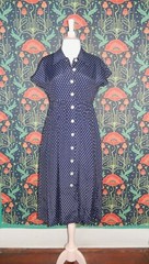 Vintage 90’s Y2K Blue White Cottagecore Ellen Ashley Polka Dot Shirt Dress XS/S