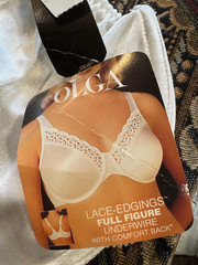 VINTAGE OLGA 33511 ROYAL BLUE SATIN LACE EDGINGS EMBROIDERED UW BRA ~ SIZE 38DD