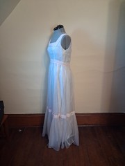 vintage 1960s Dress, Maxi Lorrie Deb White Pink Summer Sun Prom Dress Size M