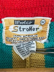 Vintage 70s Woolco Acrylic Sweater Hoodie Sz Med Multicolor Striped Hippie Boho