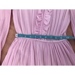 Vtg Rare Dress Liz Petites Inc. Pink Polyester Ribbed 70s Disco Mod Ruffles Boho