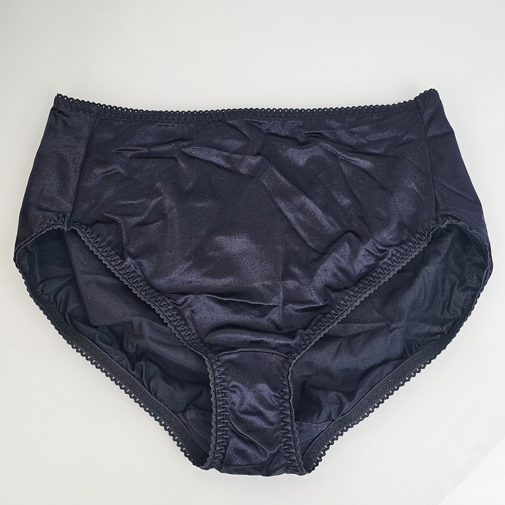 Vanity Fair Black Second Skin Satin Panties Shiny Slippery Shapewear 8 9 XL XXL